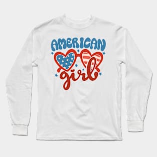 american girl groovy 4th of july America retro patriotic USA Long Sleeve T-Shirt